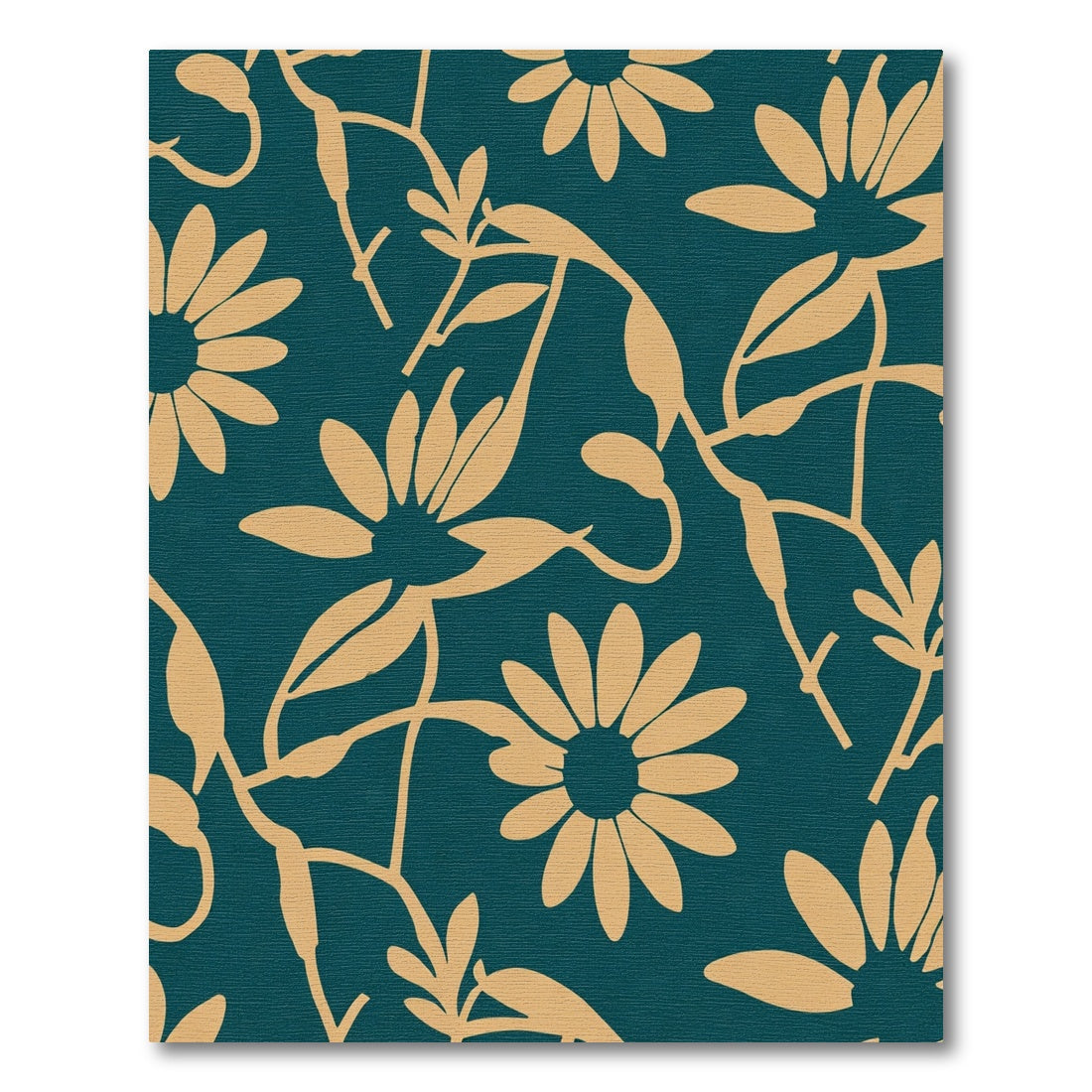 Golden Flower Vine Teal Rug