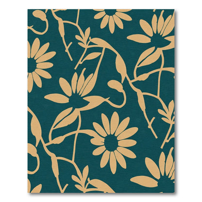 Golden Flower Vine Teal Rug