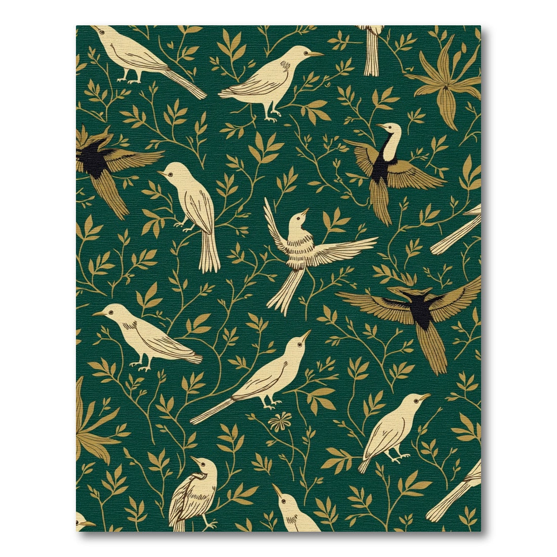 Emerald Green Golden Bird Art Rug