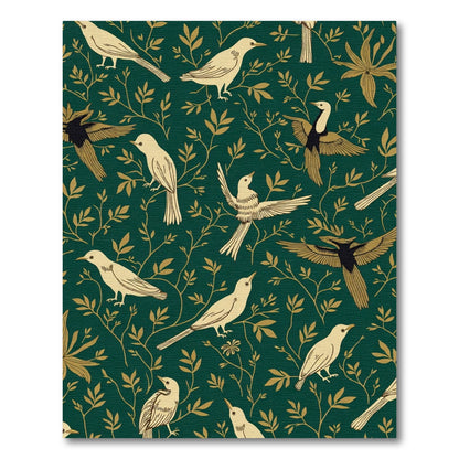 Emerald Green Golden Bird Art Rug