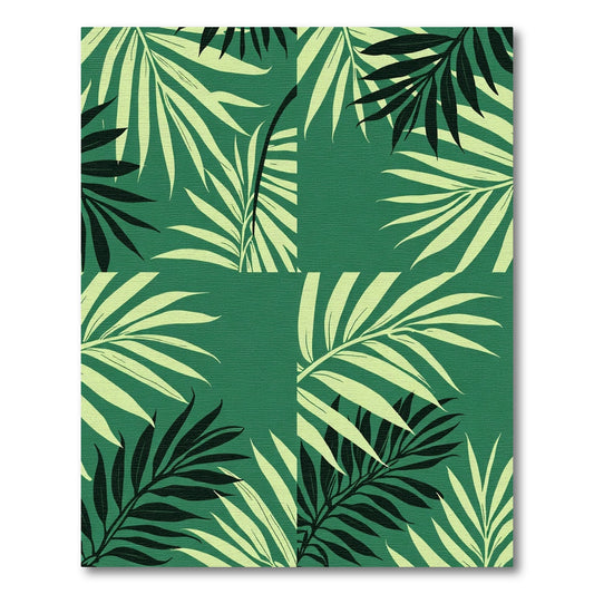 Earthy Green Palm Frond Collage Rug