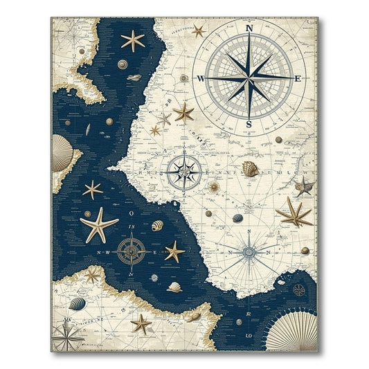 Vintage Nautical Compass Starfish Rug