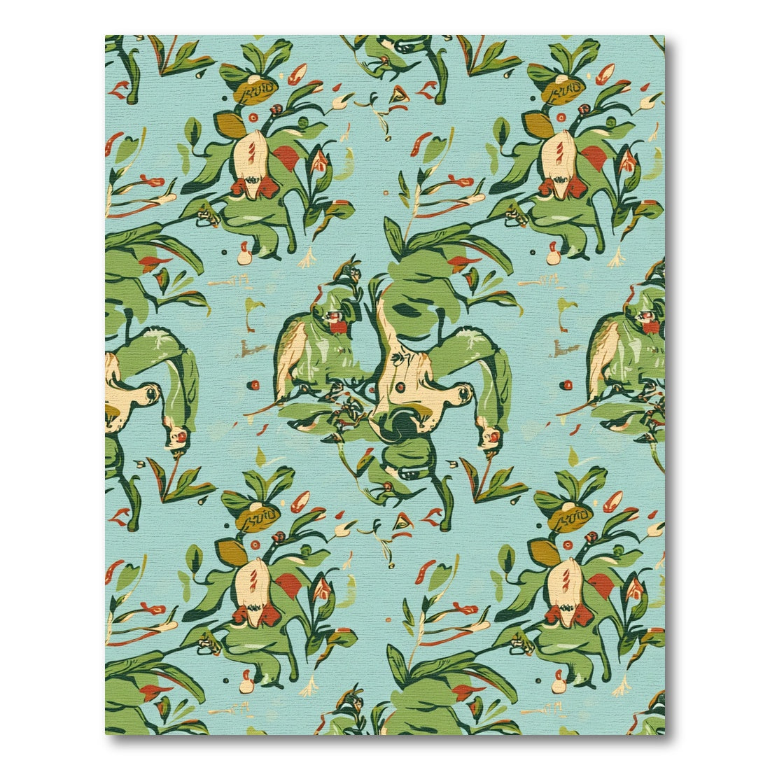 Green Leafy Branches With Figures Rug