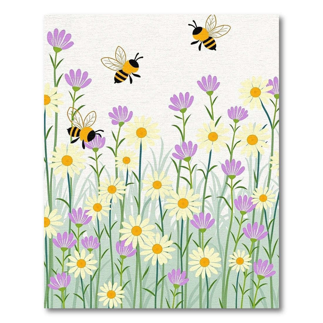 Whimsical Bees Daisies Purple Flowers Meadow Rug