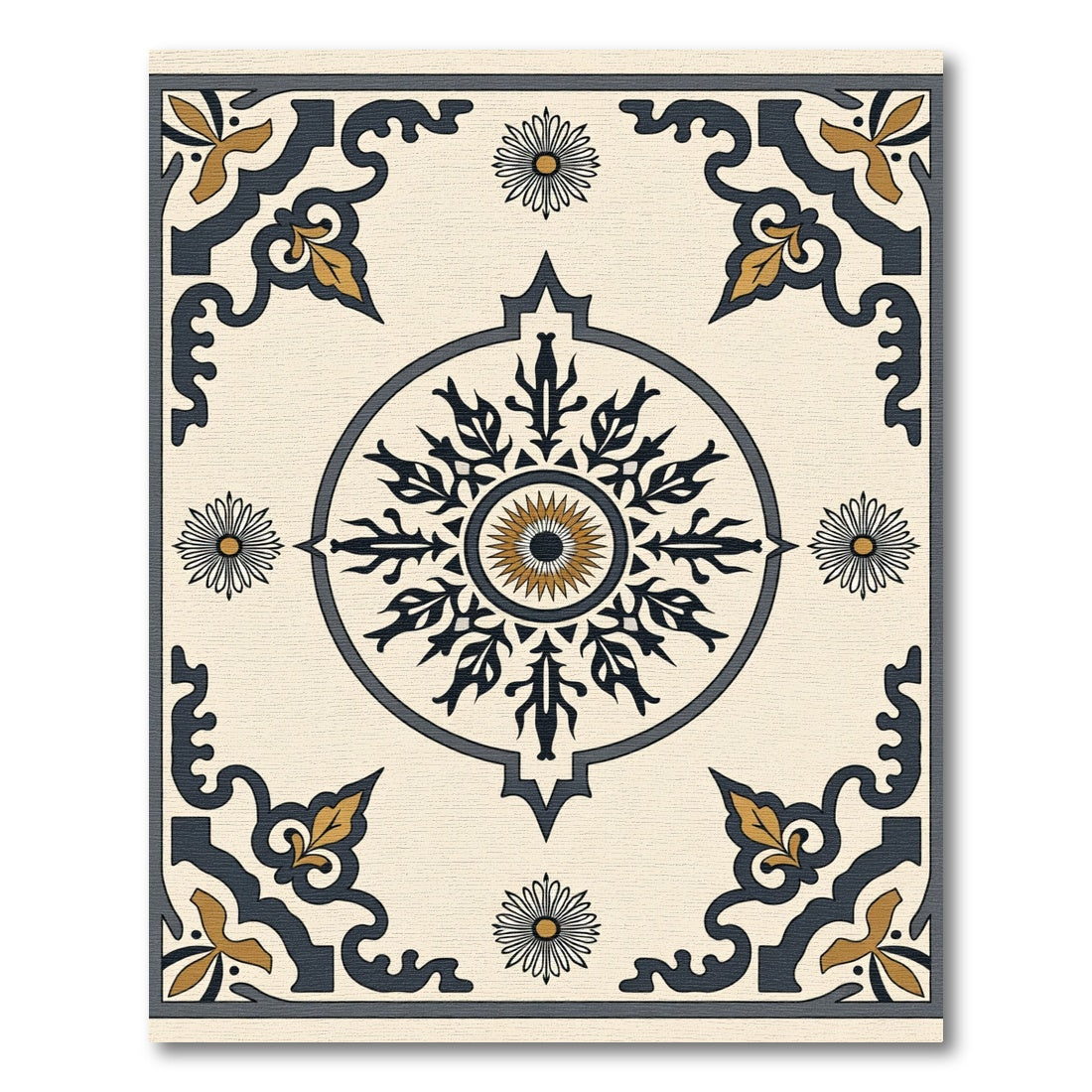 Imperial Navy Gold Sunburst Medallion Rug