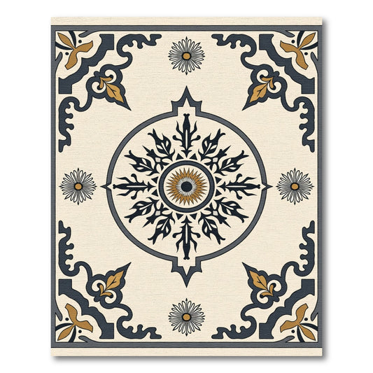 Imperial Navy Gold Sunburst Medallion Rug