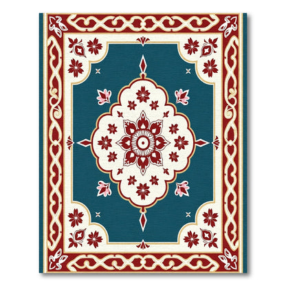 Deep Teal Red Floral Medallion Rug