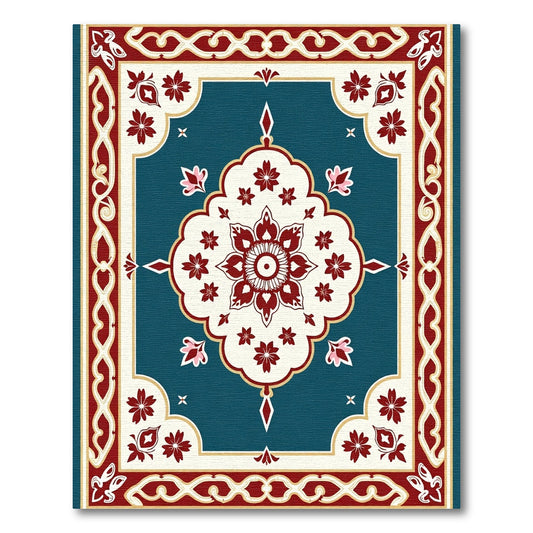 Deep Teal Red Floral Medallion Rug