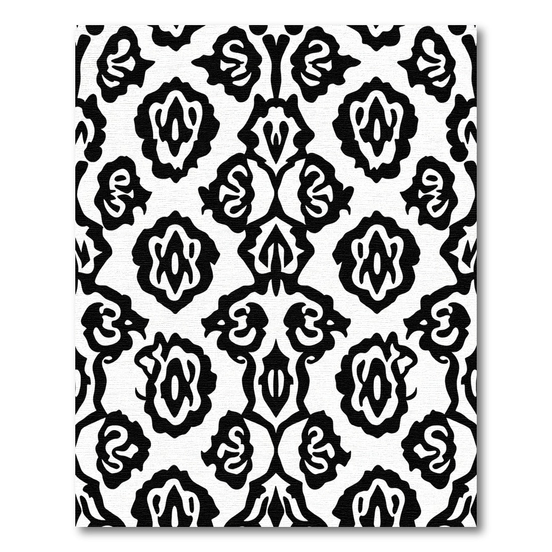Black White Organic Floral Tile Rug