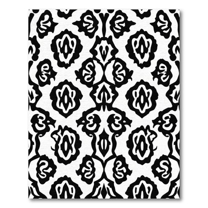Black White Organic Floral Tile Rug