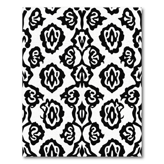 Black White Organic Floral Tile Rug