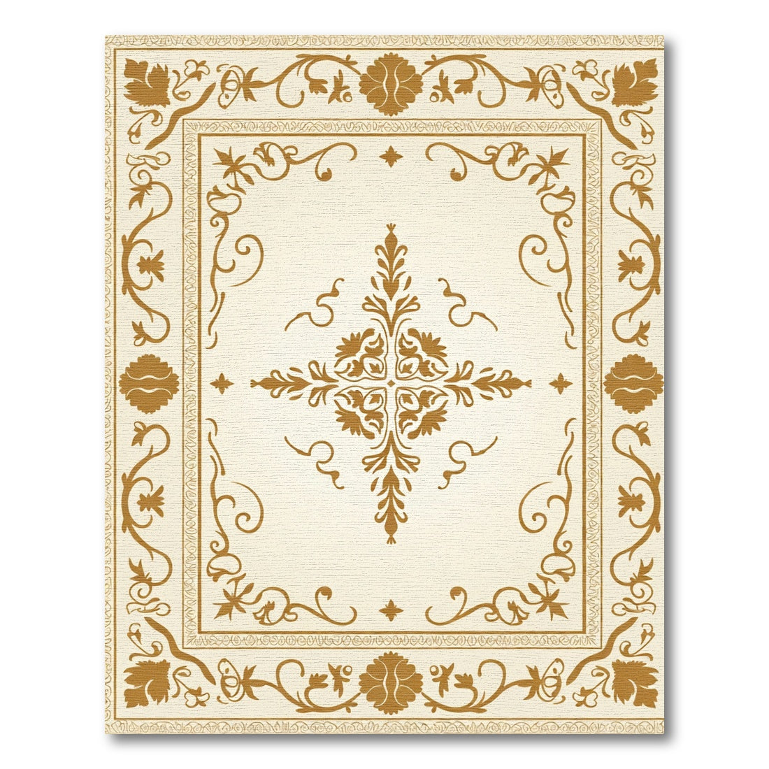 Gold Antique Floral Scroll Frame Rug