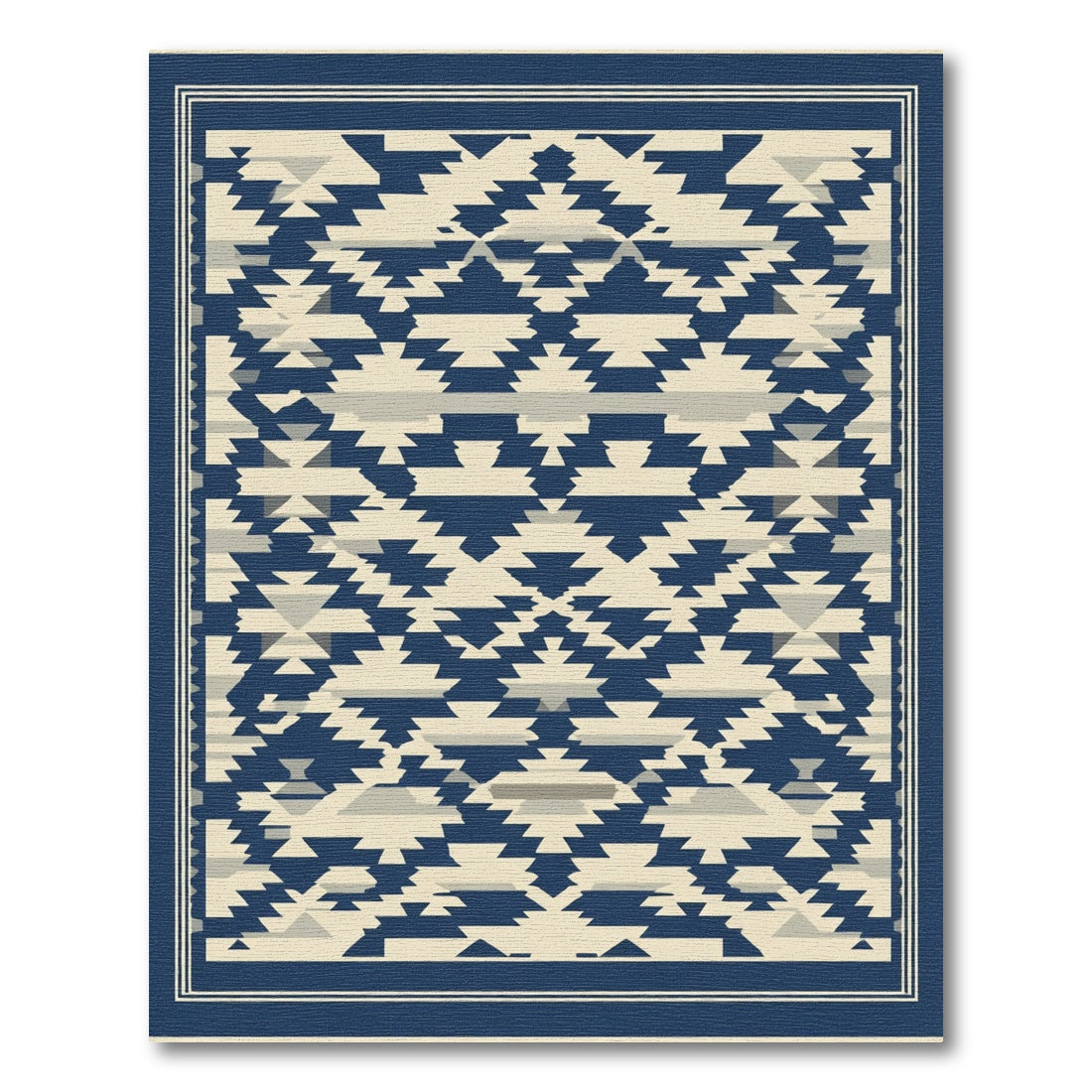 Navy Beige Geometric Tribal Rug