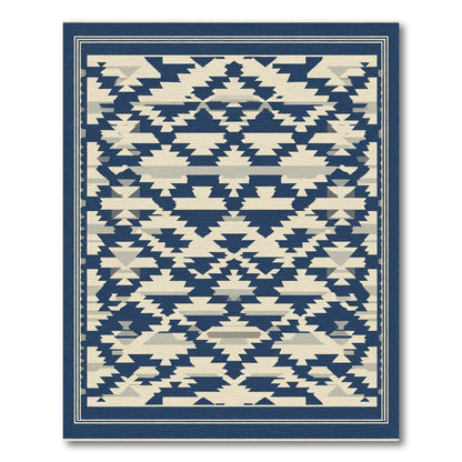 Navy Beige Geometric Tribal Rug