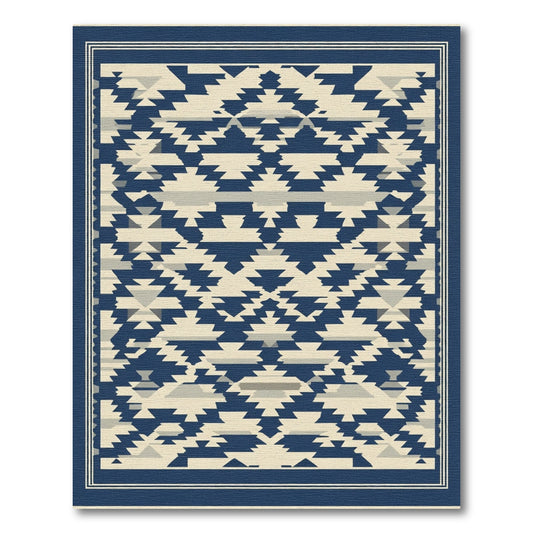 Navy Beige Geometric Tribal Rug