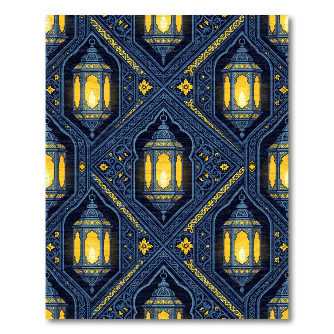Midnight Blue Ornate Lantern Geometric Rug