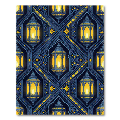 Midnight Blue Ornate Lantern Geometric Rug