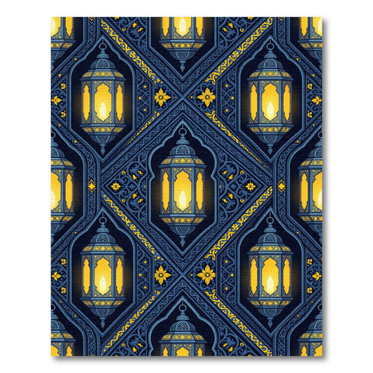 Midnight Blue Ornate Lantern Geometric Rug