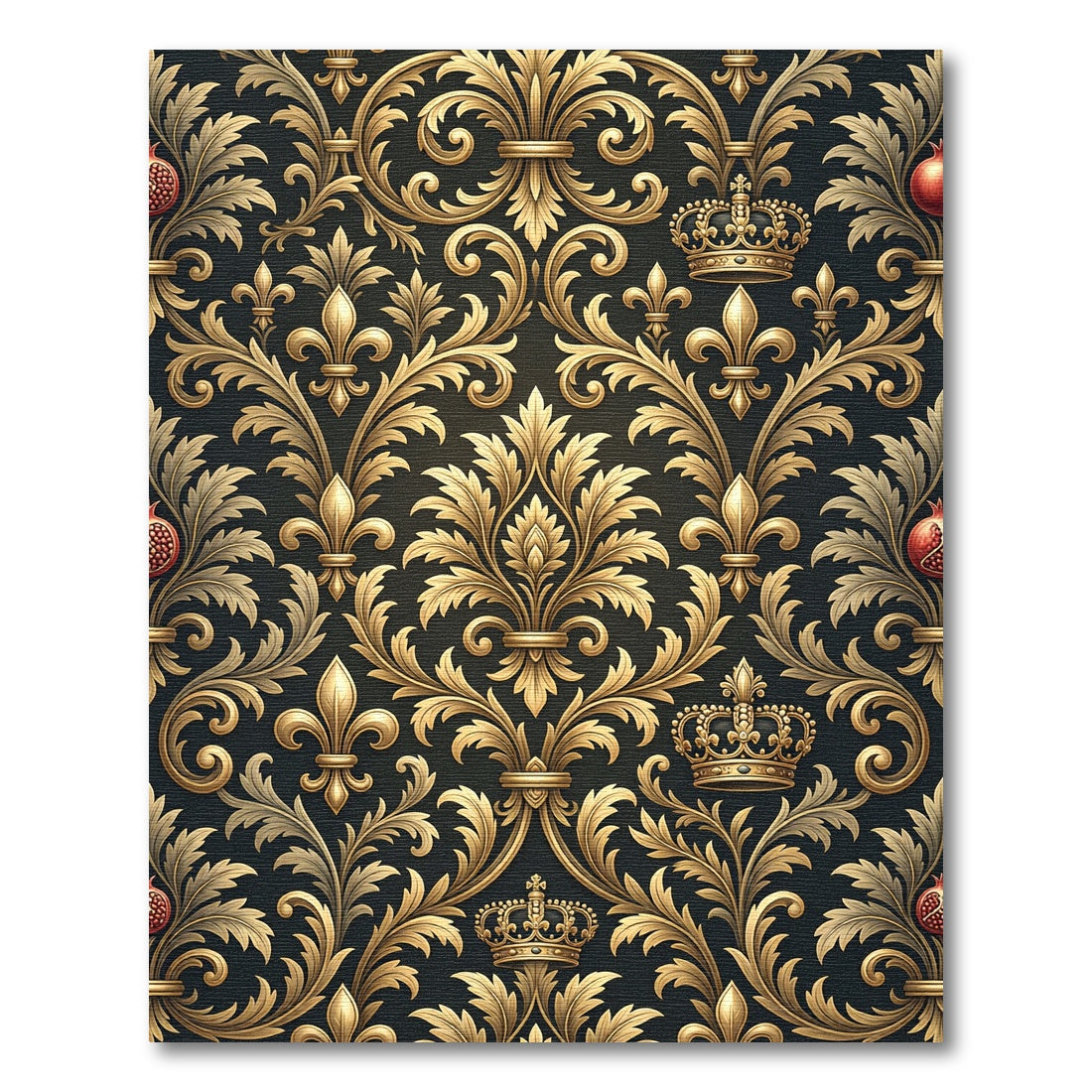 Royal Gold Fleur-de-lis Black Damask Rug