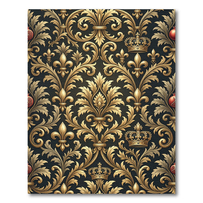 Royal Gold Fleur-de-lis Black Damask Rug