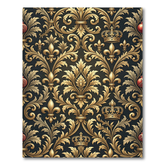 Royal Gold Fleur-de-lis Black Damask Rug