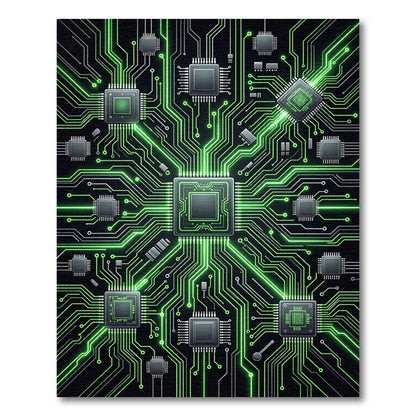 Luminous Green Neon Circuit Central Hub Rug