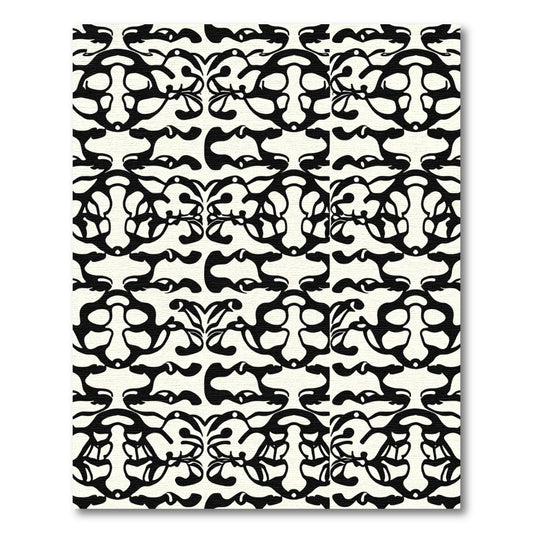 Black Cream Organic Scroll Medallion Rug