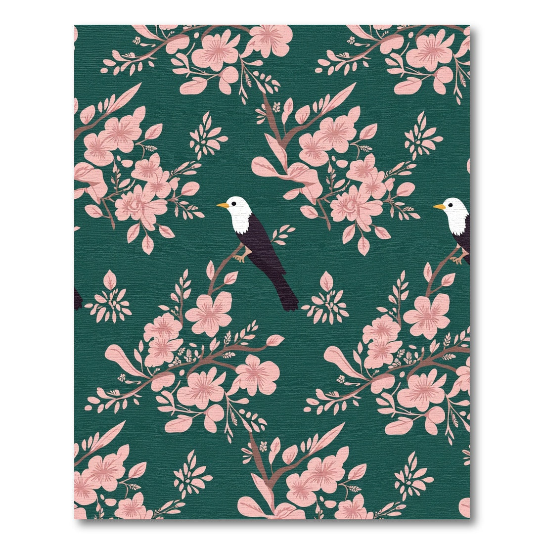 Pink Blossom Bird Branch Teal Rug