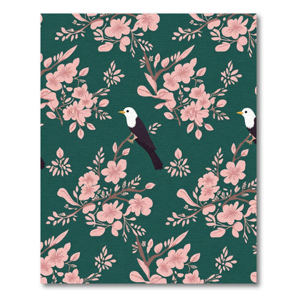 Pink Blossom Bird Branch Teal Rug