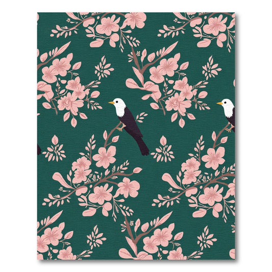 Pink Blossom Bird Branch Teal Rug