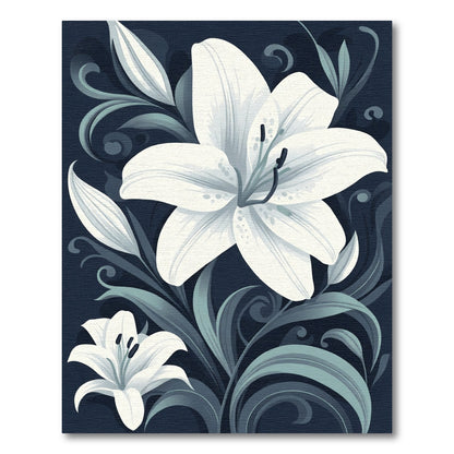 White Lily Dark Floral Swirl Rug