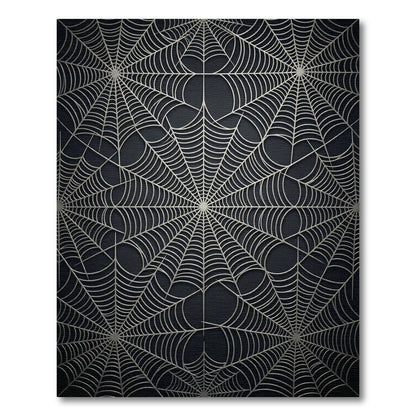 Silver Spiderwebs Dark Background Rug