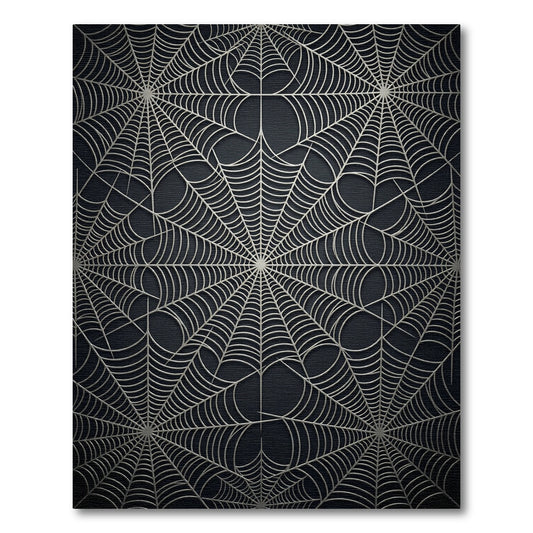 Silver Spiderwebs Dark Background Rug