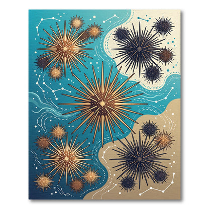 Celestial Sea Urchin Starry Teal Sand Composition Rug
