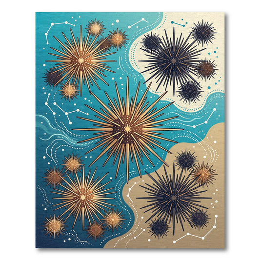 Celestial Sea Urchin Starry Teal Sand Composition Rug