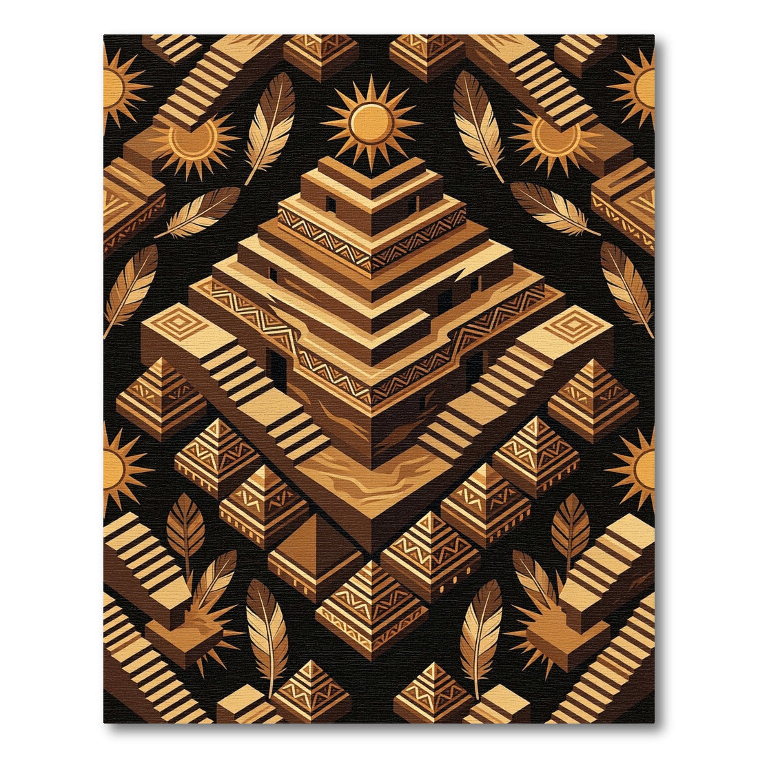 Aztec Golden Sun Pyramid Geo Rug