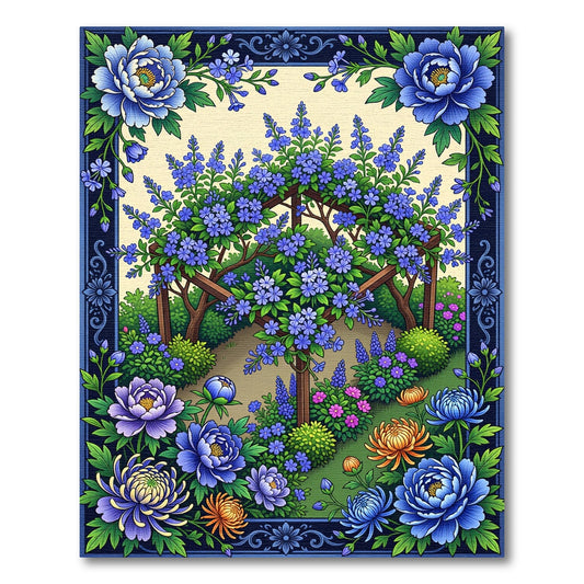 Botanical Blue Peony Garden Trellis Rug
