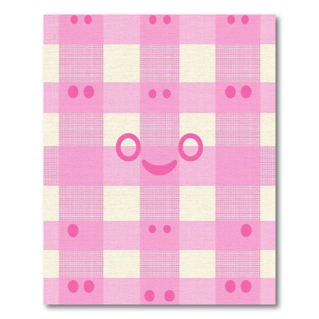 Pink White Gingham Kawaii Faces Rug