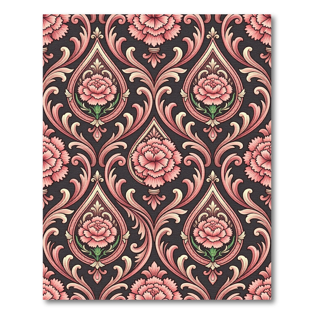 Pink Floral Damask Scroll Work Rug