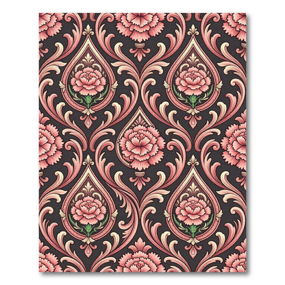 Pink Floral Damask Scroll Work Rug