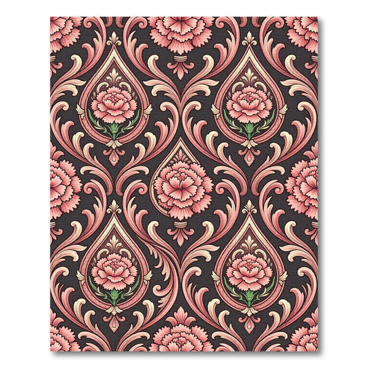 Pink Floral Damask Scroll Work Rug