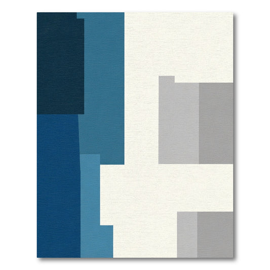 Modern Abstract Blue Gray Blocks Rug