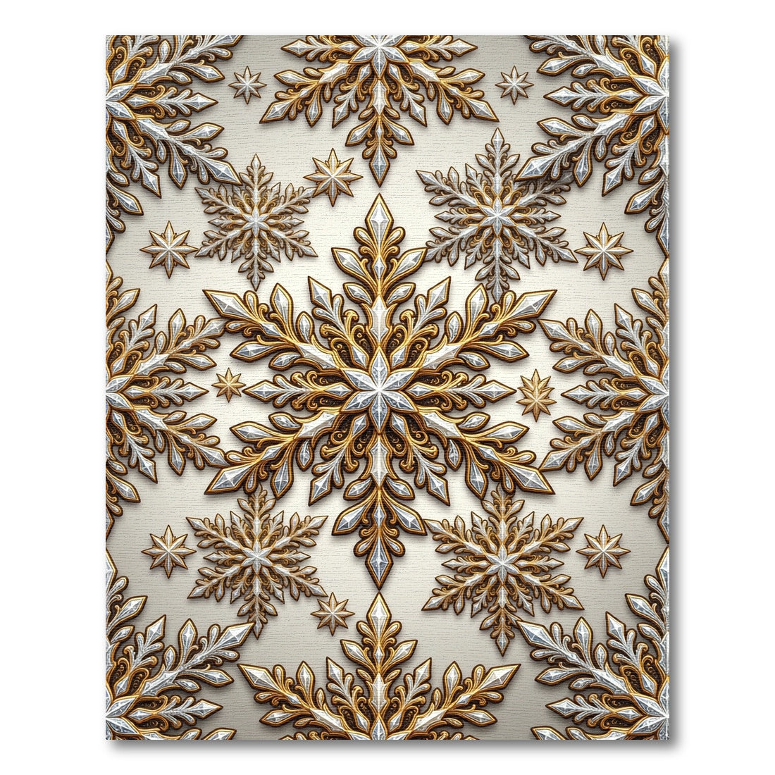 Golden Metallic Snowflake Ornamented Rug