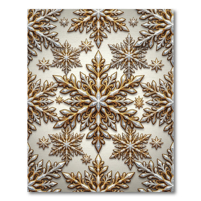 Golden Metallic Snowflake Ornamented Rug