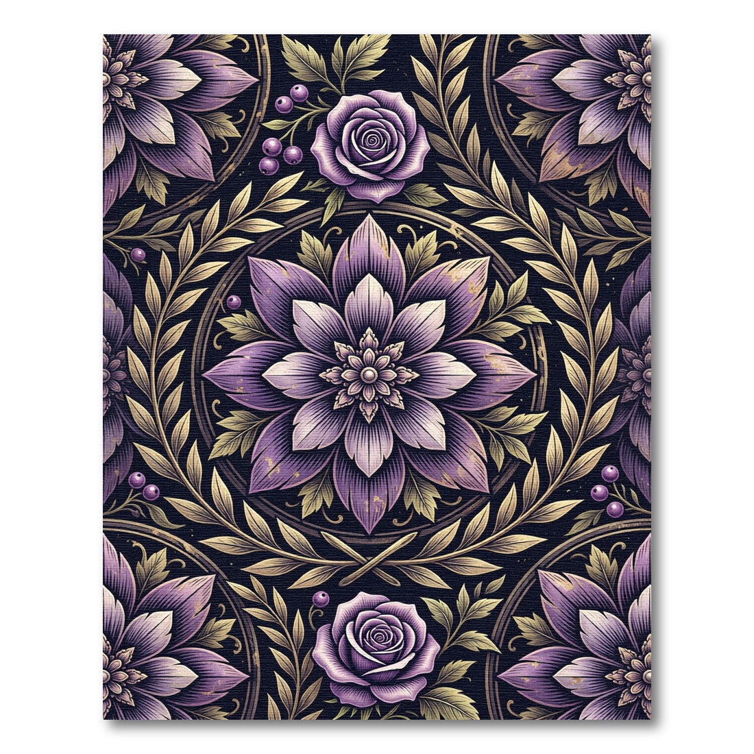 Elegant Lavender Floral Rose Medallion Rug