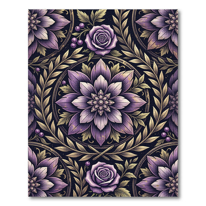Elegant Lavender Floral Rose Medallion Rug