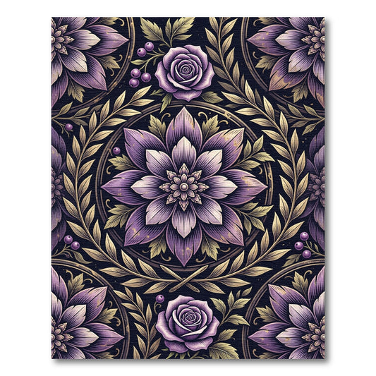 Elegant Lavender Floral Rose Medallion Rug
