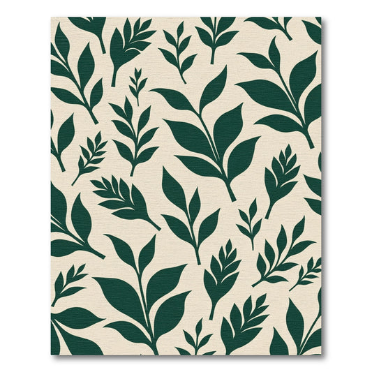 Deep Green Leafy Sprigs Cream Rug