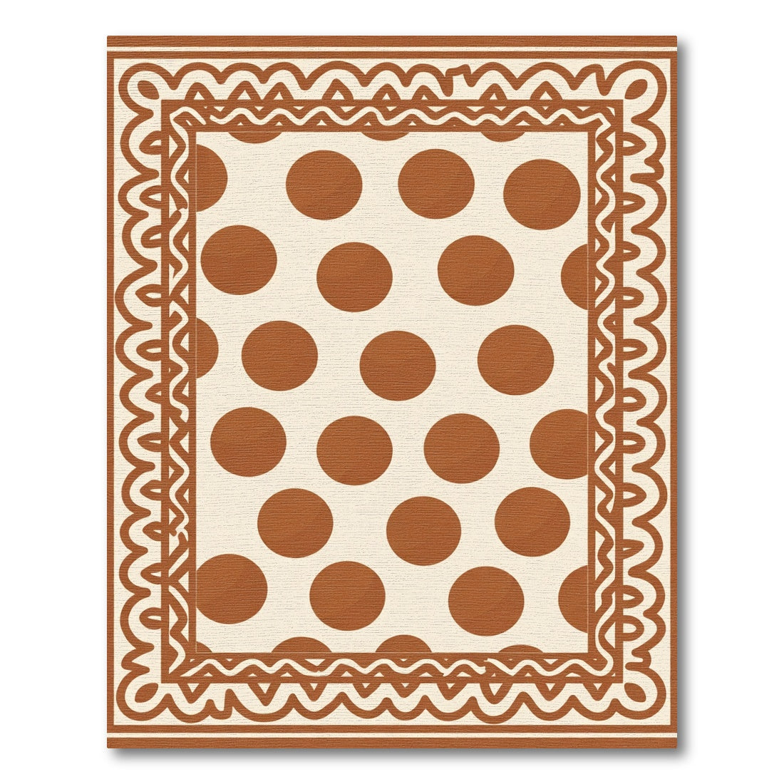 Cream Brown Polka Dot Border Rug