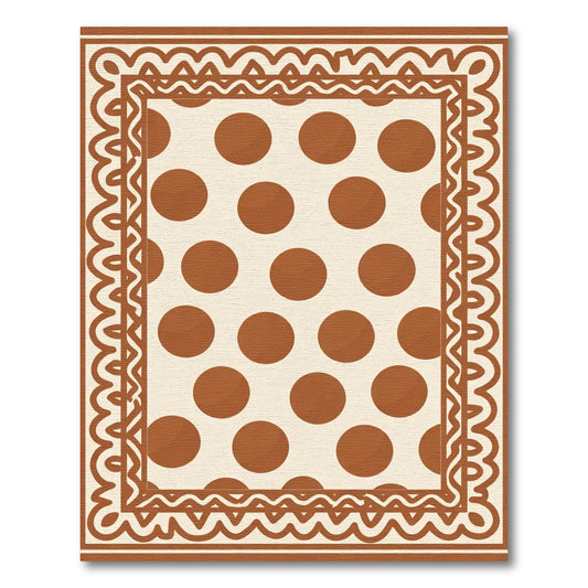 Cream Brown Polka Dot Border Rug